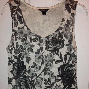 ST JOHN BY MARIE GRAY TANK TOP SANTANA KNIT GREY FLORAL METALLIC SLEEVELESS SMAL